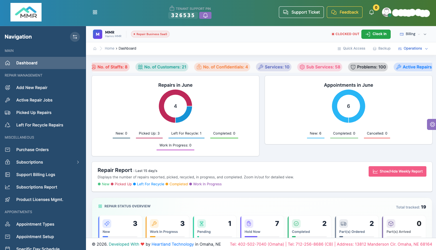 Customer-facing portal showing live repair status